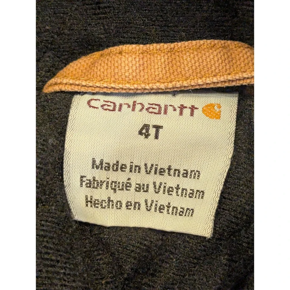 Carhartt Kids Brown Duck Quilted Flannel Lined Active Jacket 4T Hooded Coat